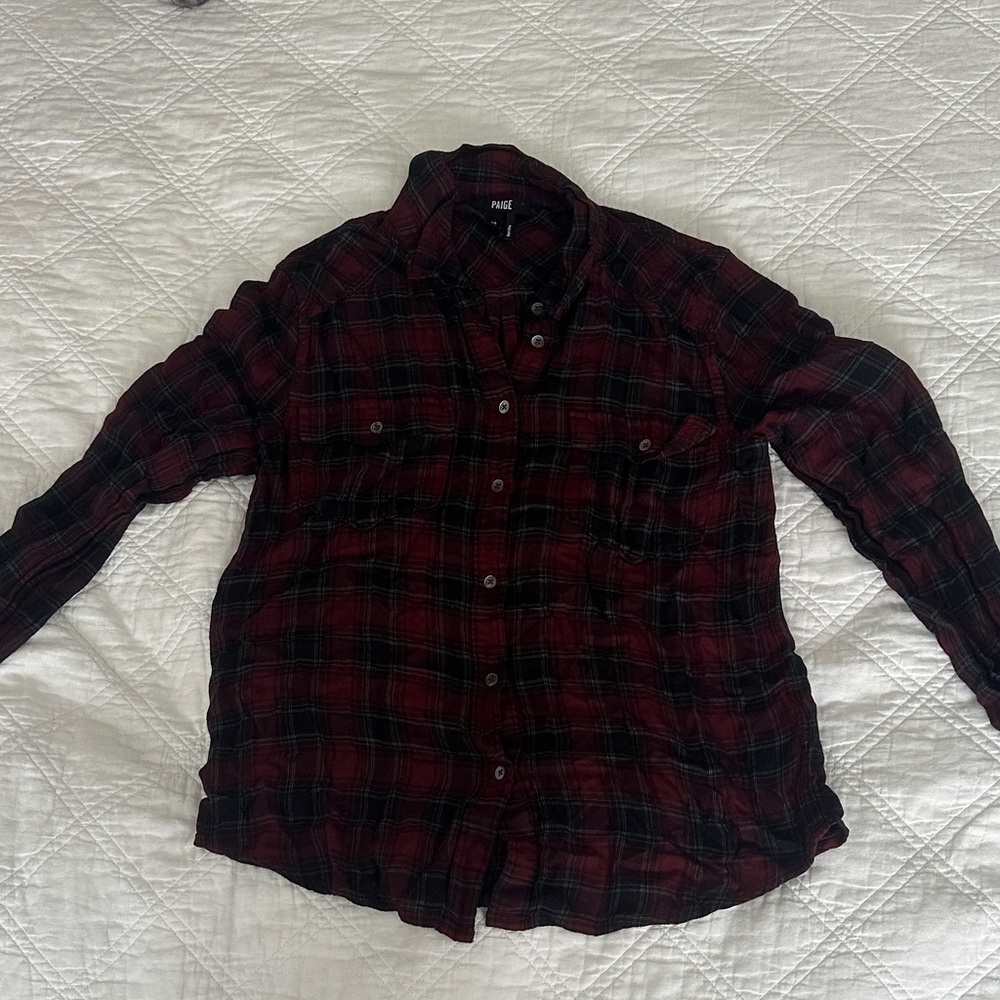 PAIGE Red and Black Plaid Button-Down Shirt